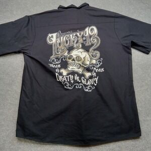 Lucky Thirteen Shirt Mens 3XL Black Skull Death Or Glory Graphic Button Front